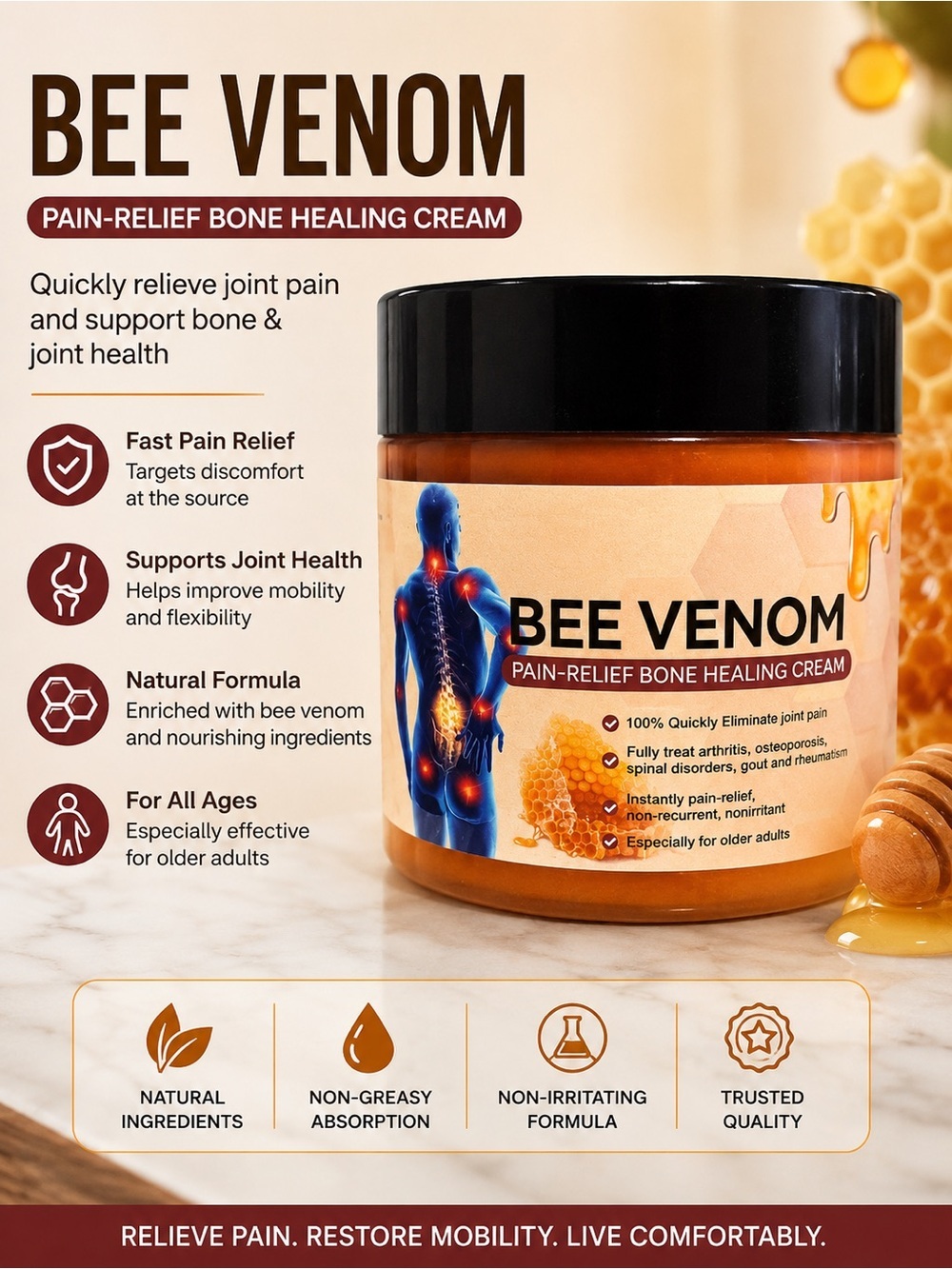 Pain-Relief Bone Healing Cream — Amber-Orange